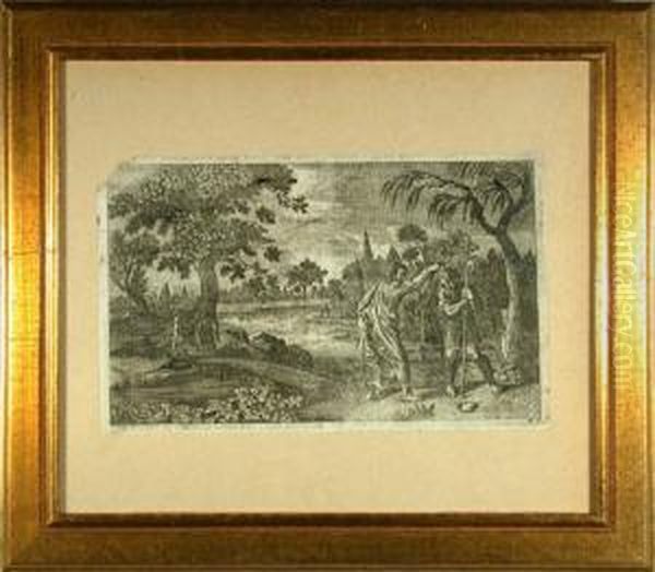 Taufe Eines Schafers In Weiter Landschaft. Kupferstich - view 1