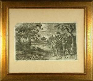 Taufe Eines Schafers In Weiter Landschaft. Kupferstich by Adam Louis, Ludwig Wirsing