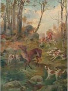 scene De Chasse A Courre by Henri Prosper Wirth
