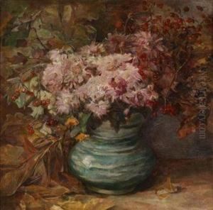 Bouquet Of Flowers With Chrysanthemums And Marigolds In Avase