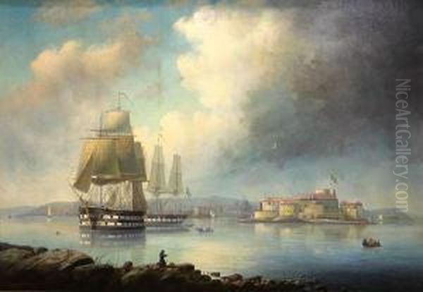 Ships In A Swedish Harbor With A Castle Beyond - view 1