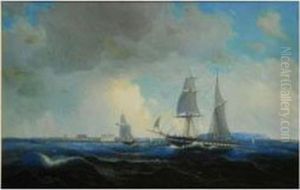 Vista Costera Con Bergantin; Al Fondo El Palacio Real De Estocolmo by Alfred Wistrom