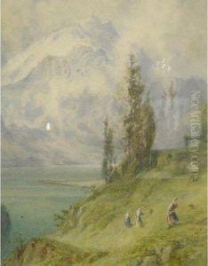 Alpine Scene With Figures by Henry Forbes Witherby
