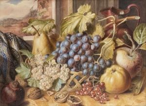 Still Life With A Jug, Apples, Pears, Grapes, Redcurrants, Blackcurrants, Walnuts And Pomegranates by Augusta Innes Withers