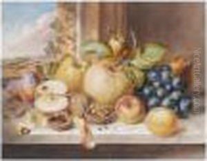 Still Life With Fruit And Walnuts On A Marble Ledge by Augusta Innes Withers