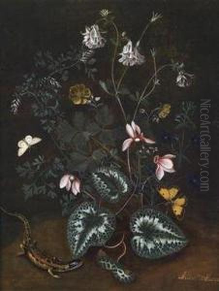 Aquilegia With Butterflies And A Salamander - view 1