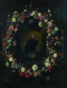Ravissement D'un Saint Dans Une Couronne De Fleurs by Alida Withoos