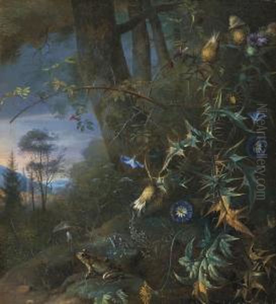 A Forrest Floor Still Life With A Frog And Mushroom, Mountainsbeyond - view 1