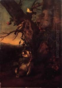 A Marten With A Dead Dove And Butterflies By The Foot Of A Tree Ina Landscape A Marten With A Dead Dove And Butterflies By The Foot Of A Tree Ina Landscape