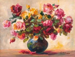 Bukiet Zoltych I Rozowych Roz by Charles Wittmann