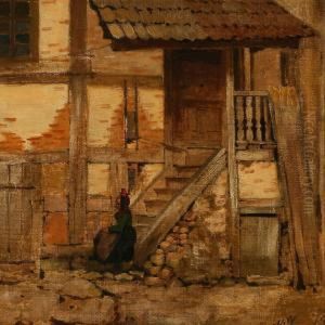 Courtyard Exterior With A Woman On A Staircase by Niels Wiwel