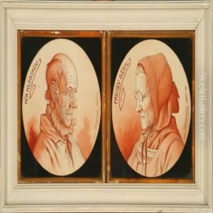 A Couple Portraits Of Perklodskov And Freilev Sesil, Mounted In One Frame by Niels Wiwel