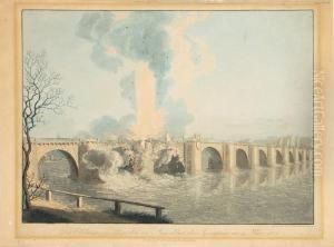 Dieelbbrucke Zu Dresden Im Augenblick Der Sprengung by Johann Friedrich Wizani