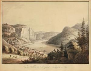 Vue De Wehlen Surl'elbe Pres De Konigstein En Saxe by Johann Friedrich Wizani