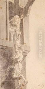 St. Paul Being Lowered By The Window In Damascus by Alexander Wassiljew. Wjuschin