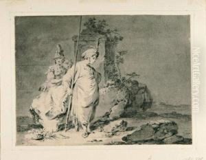 2 Bll.: Junge Frau In Orientalischer Tracht - Orientalengruppe. by Tiberius Domenikus Wocher