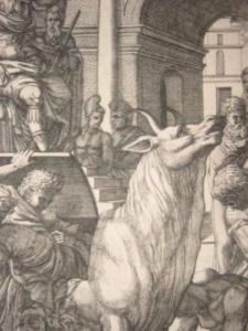 Perillus Condemned To The Bronze Bull By Phalaris by Pierre Woeiriot