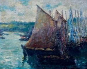 Boats Docked In The Harbor by Arthur William Woelfle