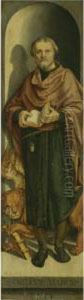An Altar Wing With Saint Mark, Standing In A Niche, Holding An Open Book With A Lion At His Feet by Anton Woensam Von Worms
