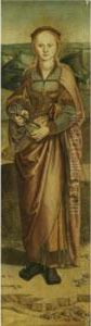 An Altar Wing With Saint Agatha, Standing In A Landscape, Holding A Pair Of Pincers by Anton Woensam Von Worms