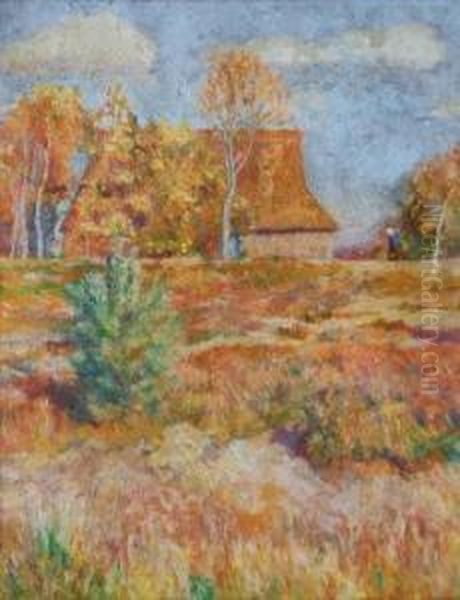 Sommerlandschaft Mit Haus Und Einer Spaziergangerin - view 1