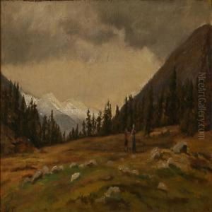 Autumn Mountain Landscape, Presumably From Southern Germanyor Switzerland by Hans Hinrich Wolder Schwensen