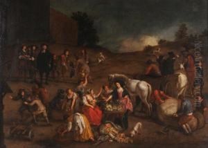 Scena Di Mercato Con Figure by Jan Baptist Wolfaerts