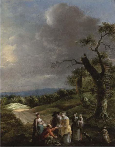 A Wooded Landscape With A Man Selling A Dove To A Lady On Apath - view 1