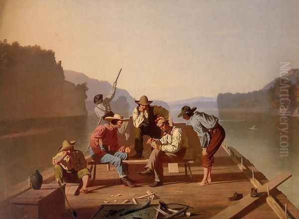 Raftsmen Playing Cards 1847 by George Caleb Bingham