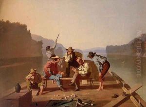 Raftsmen Playing Cards 1847 by George Caleb Bingham