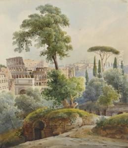 Vue De Rome Avec Le Colisee Et La Villa Medicis