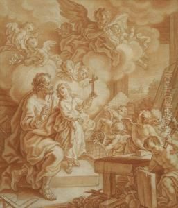 Christus Mit Dem Hl.josef In Der Zimmermannswerkstatt by Andreas Wolff