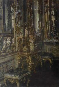Barockes Schlossinterieur Mit Porzellanfiguren by Eugen Wolff