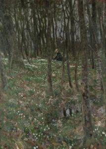 Vorfruhling: Junge Frau Beim Blumen Pflucken by Eugen Wolff