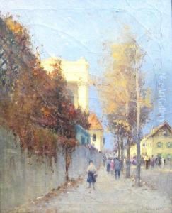 A Street Scene With Figures by Gustave Wolff
