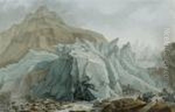 Der Untere Gletscher Von Grindelwald Mit Lutschine Und Kleinem Schreckhorn - view 1