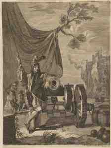 Krieger Neben Einer Kanone.
 Kupferstich Nach Johann Heinrich Schonfeld Auf Festem Papier. Ca. 27 : 20 Cm. Krapf 87. by Georg Andreas I Wolfgang