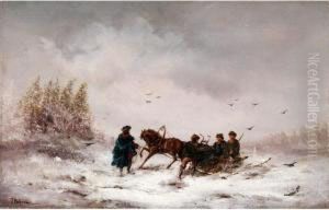 Pferdeschlitten Mit Vier Personen In Polnischer Kleidung. by Joseph Wolfram