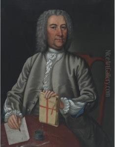 A Lawyer Writing A Letter To Buck Waller; A Lady Holding A Fan by John Wollaston