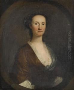 Portrait Of A Lady, Believed To Be Helen Hozier Nee Robinson, Half-length, In A Brown Dress, A Lace Chemise And A Blue Shawl, Within A Painted Stone Oval