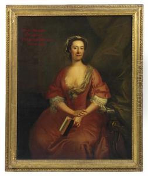 Portrait Of Mary Thomas, Second Wife Of Philip Bartholomew (d.1775), Three-quarter-length, In A Pink Dress With A Lace Collar Andsleeves, Seated In An Interior, Holding An Open Book In Her Lefthand - view 1