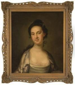 Portrait Of A Lady Wearing A Grey Dress And Pearl Necklace by John Ii Wollaston