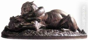 Tiger Devouring a Gavial Crocodile of the Ganges by Antoine-louis Barye