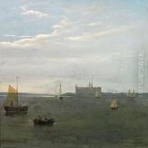 Numerousships In Quiet Water Off Kronborg Castle by Friedrich Ernst Wolperding