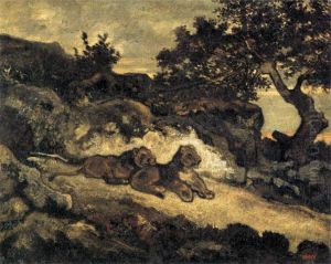 Lions Near Their Den by Antoine-louis Barye