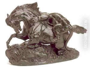 Cheval attaque par un tigre [detail #1] (Horse attacked by a tiger) by Antoine-louis Barye