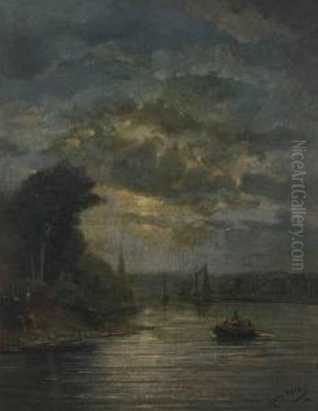 Bootje Op Het Meer Bij Maanlicht - view 1