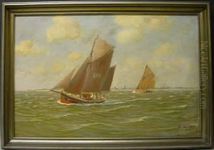Segelboote Nahe Einer Norddeutschen Kusten by Georg Wolters