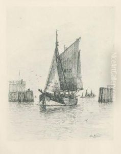 Finkenwerder Kutter Im Hafen by Georg Wolters