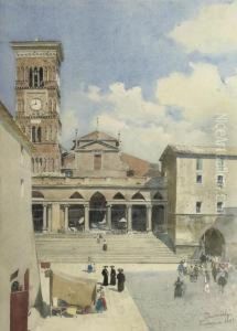 Activities On The Piazza Del Duomo, Terracina by Peter Woltze